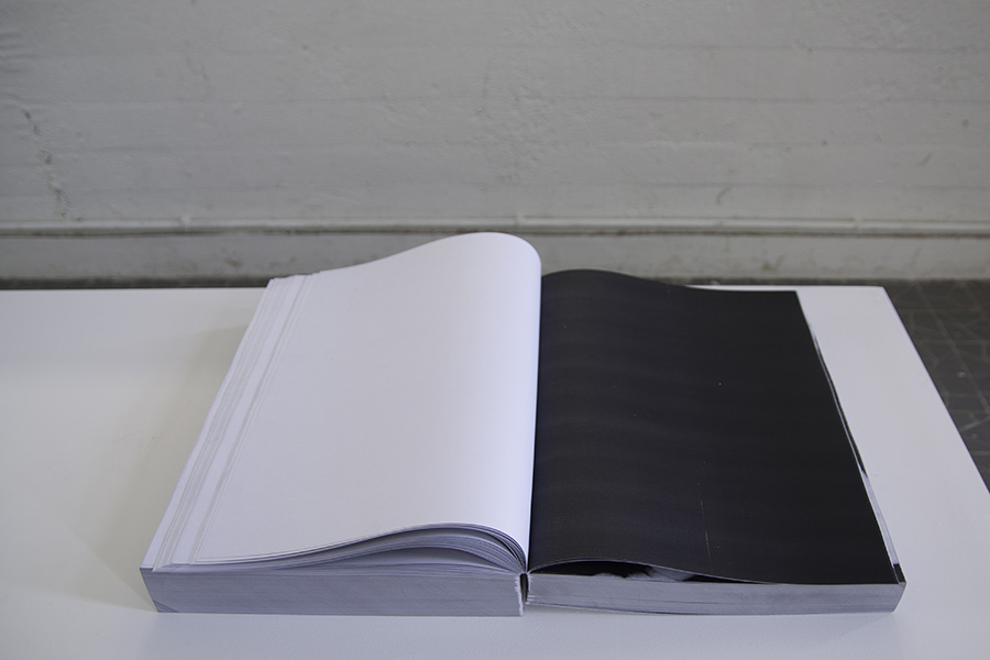 <em>Femto-copies</em>, 2015 <br>photocopie noir et blanc sur papier 80 g. <br> 41 x 28,7 x 10,5 cm